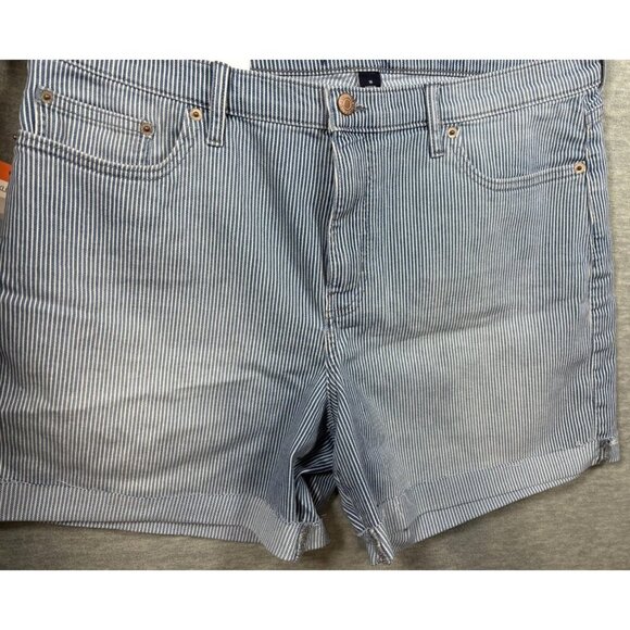 Calvin Klein Jeans‎ Womens Shorts Sz 16 Roll Cuff Denim Stripe Blue High Rise - Picture 1 of 7